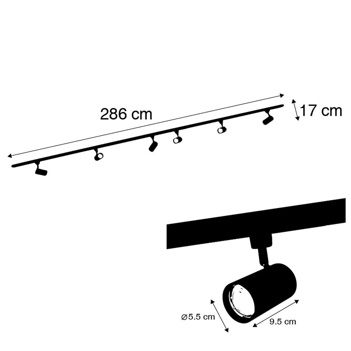 QAZQA Moderno Modern railsysteem met 6 spots zwart 1-fase 300cm - Iconic Jeana Acero Alargada/Redonda Adecuado para LED Max. 6 x 50 Watt