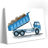 Fun Truck Children Nursery Canvas Wall Decor, Child Wall Art Poster Art Print, Blue Truck Canvas Pos