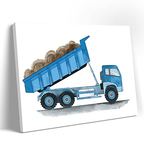 Fun Truck Children Nursery Canvas Wall Decor, Child Wall Art Poster Art Print, Blue Truck Canvas Poster With Frame, Engineering Vehicle Series, Truck Wall Art, Ready To Hang (12"X15") (Dl201) #TOP5