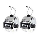 APKOL 2 pcs Handzähler Zähler Metall, Hand Zähler Manuelle Klicker Counter,4-Stellige Zähler Fingerzähler für Personenzähler, Golf Sport Stricken Silbrig