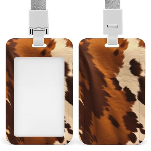 スライド式IDバッジホルダー ストラップ付き IDカードホルダー 抽象的な牛皮バッジホルダー カードプロテクター クリアIDウィンドウ付き ネームタグホルダー 仕事 オフィス 医師 看護師用