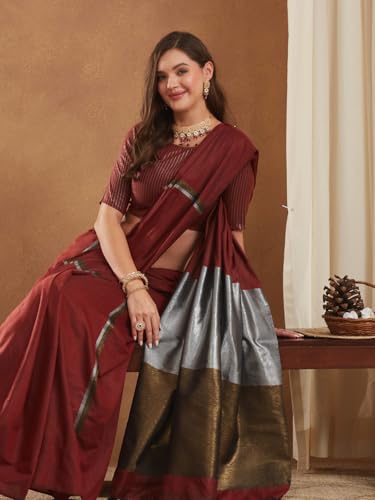 Image of Women's Banarasi Silk With Jacquard Print Saree With Blouse