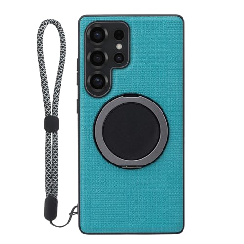Étui Samsung S26 Ultra magnétique mince avec anneau rotatif et support de charge sans fil bleu