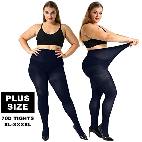 Image of Yilanmy 2 Pairs Plus Size Tights for Women 70D Semi Opaque Control Top Pantyhose Queen Size High Waist Stockings