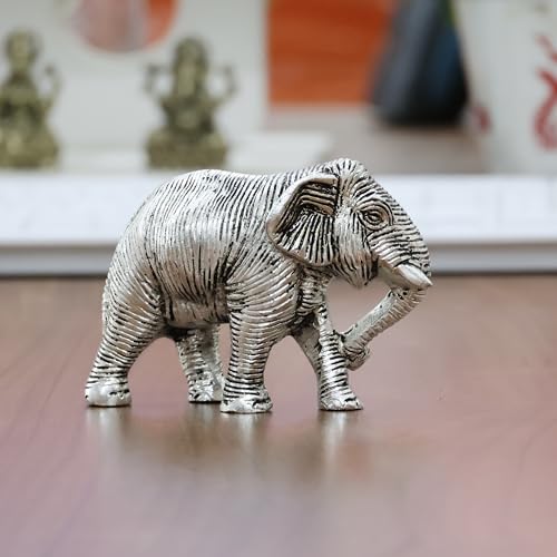 Image of KridayKraft Metal Decorative Silver Toned African Elephants Animal Figurine, Antique Finish, Home Decor