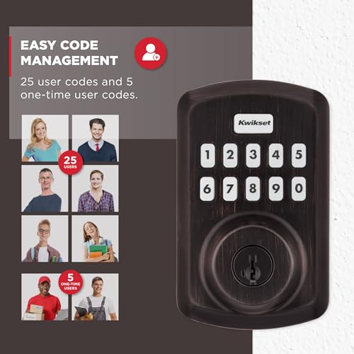 Image of Kwikset Powerbolt 250 10-Button Keypad Venetian Bronze Transitional Electronic Deadbolt Door Lock, Featuring Convenient Keyless Entry, Customizable User Codes and Auto-Locking
