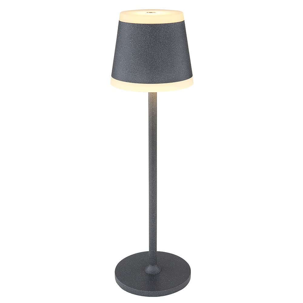 LED Tischlampe Akku Tischleuchte Tischlampe kabellos mit Touchdimmer, IP54 Wetterfest dimmbar, Metall grau opal, 1x LED 4W 220Lm 3000K, DxH 11x38,5cm