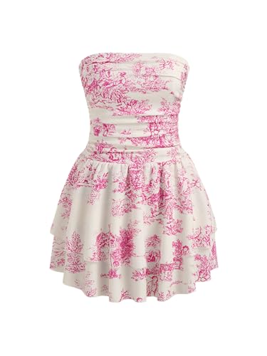 Image of CIDER Women's Summer Cocktail Dress - Tube Ruched Ruffle Mini Dress | Strapless, Country Concert, Western Cowgirl Outfits