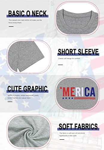 Merica Shirt For Women American Flag Tee Shirts Short Sleeve 4Th Of July Patriotic Shirts Tops #TOP4