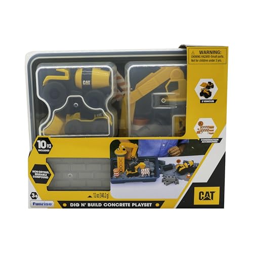 Image of CAT Dig N Build Concrete Playset 12-oz Moldable Concrete Compound, Crane, 2 Little Machines Vehicles, Construction Molds & Easy-Cleanup Tray, Sensory STEM Kit for Kids Ages 3 +