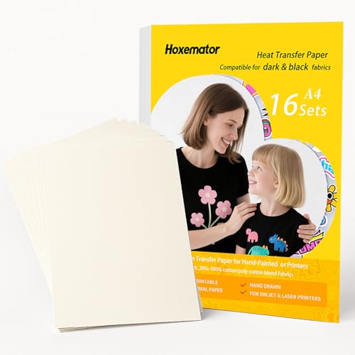 Hoxemator Bügelfolie zum Bedrucken für Dunkle Textilien [16 Blatt] Transferpapier zum Bedrucken für T-Shirts, Bedruckbare Bügelfolie für Inkjet & Laserdrucker, Transferfolie für DIY Baumwolle, Taschen