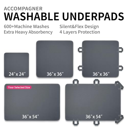 Image of Accompagner Incontinence Bed Pads Washable Waterproof, Ultra-Absorbent Reusable Underpads for Diaper Changing, Nursing, Bedridden, Adults, Seniors, Kids and Dogs (Dark Gray, 36 inchx54 inch(Pack of 4))