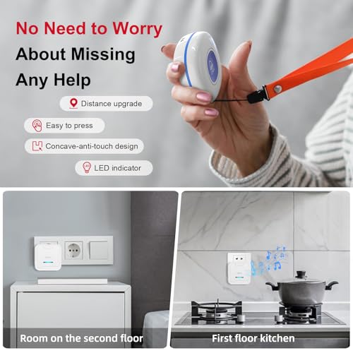 Image of CallToU Wireless Caregiver Pager System, 500+ ft Range, Plug-in Receiver & Waterproof Call Button, Nurse Alert Emergency Call Button for Elderly, Home & Patient Care, Expandable Assist Call System