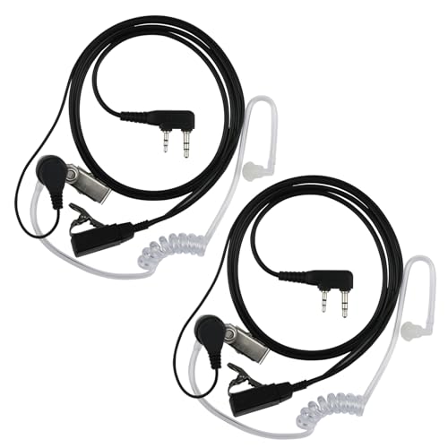 2 Pcs Auricular Walkie Talkie de Seguridad de 2 Pines con Botón PTT,150CM, Compatible con Radio Bidireccional Kenwood Bao-Feng UV5R 888S RT24 RT27 HESENATE HT999