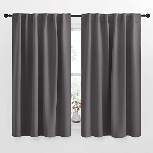 NICETOWN Blackout Curtain Panels for Living Room - (Grey Color) 52x54 inch, 2 Panels Set, Room Darkening Blackout Drapes for Window
