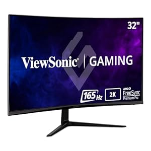 ViewSonic Omni VX3218C-2K 32 Inch Curved 1ms 1440p 165hz Gaming Monitor with FreeSync Premium, Eye Care, HDMI and Display Port, Black