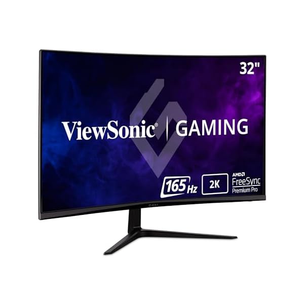 ViewSonic Omni VX3218C-2K 32 Inch Curved 1ms 1440p 165hz Gaming Monitor with FreeSync Premium, Eye Care, HDMI and Display Port, Black
