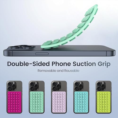 Image of Double Sided Silicone Suction Phone Holder Mount, Silicon Accessory for iPhone and Android, Hands-Free Mirror Shower Phone Holder, TikTok Videos and Selfies (Combo F)