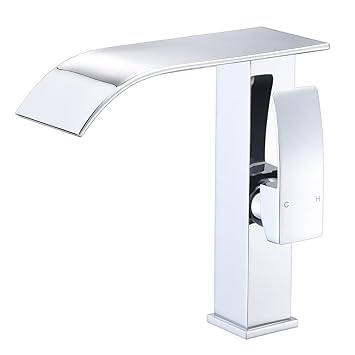 Beati Faucet Modern Widespread Waterfall Spout Bathroom Vessel Sink Tall Faucet, Chrome