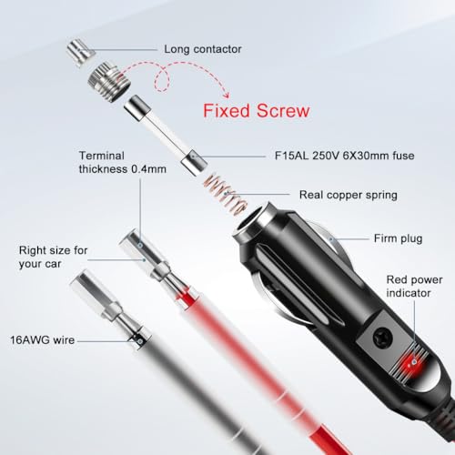 Image of STHIRA 2PCS 12V 24V Car Cigarette Lighter Socket Power Plug with 30cm Bare Wire Leads DC Adapter Connector Inline Fuse Replacement for Truck RV Accessories