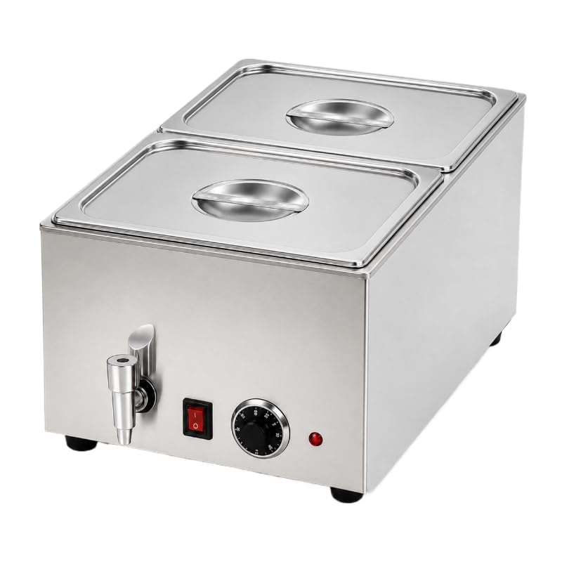 Générique Bain-Marie Électrique avec Robinet de Vidange - 2 Bacs GN 1/2 et couvercles Inclus