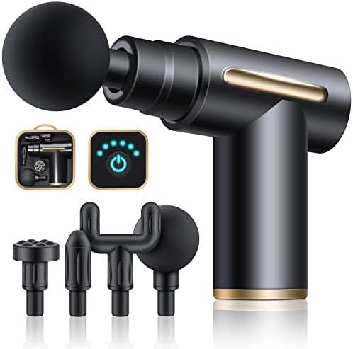 YEVIOR Mini Percussion Muscle Massage Gun with 6 Speeds and 4 Massage Heads, Handheld Deep Tissue Massager Gun for Back Neck Shoulder Foot Muscle Relieve, Black