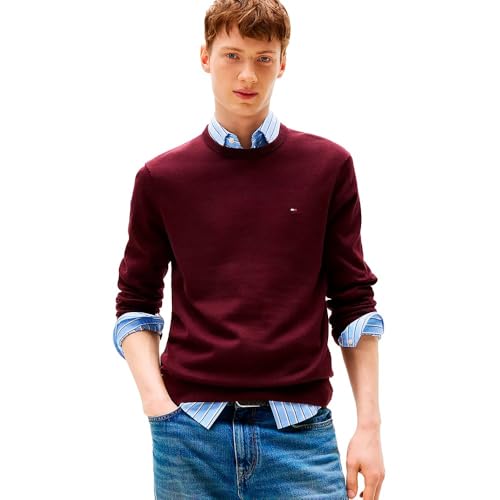 Tommy Hilfiger Jersey Hombre Essential Cotton con Cuello Redondo, Rojo (Deep Burgundy), S