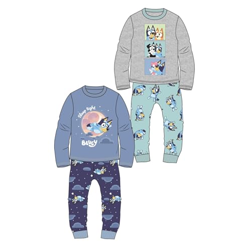 Bluey Conjunto de pijama para niños, 2 unidades, diseños de personajes, 100% algodón, parte inferior con puños y cintura elástica, tallas de 18 meses a 8 años, azul, 3-4 años