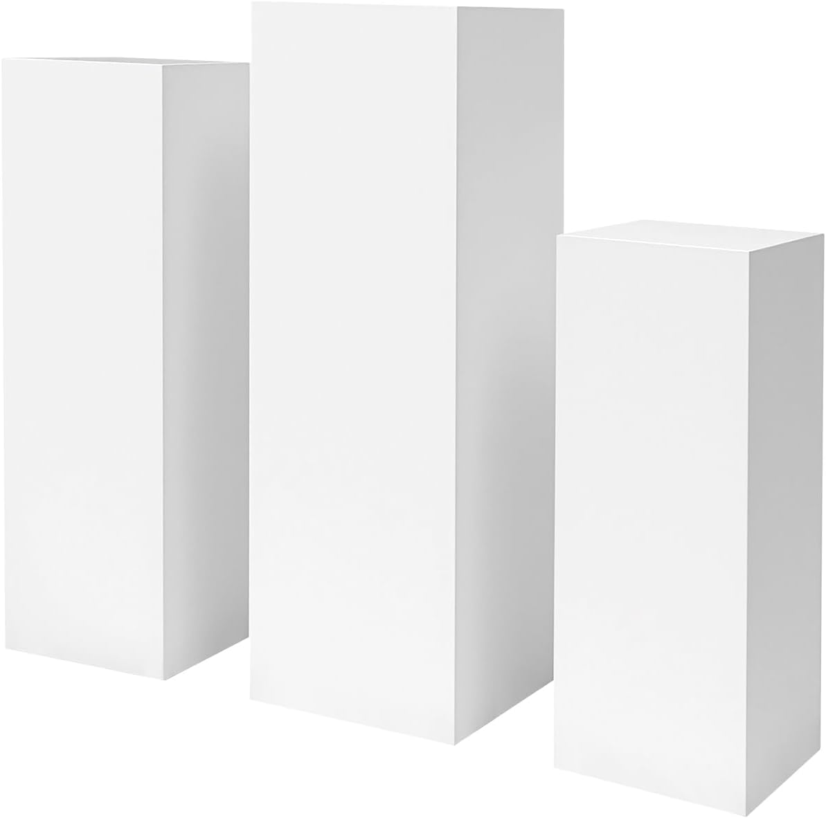3PCS Square Pedestal Stand for Party, White Display Stands Pillars for Wedding, Metal Plinths Dessert Table Display Column Decoration Cube for Wedding,Birthday,Baby Shower