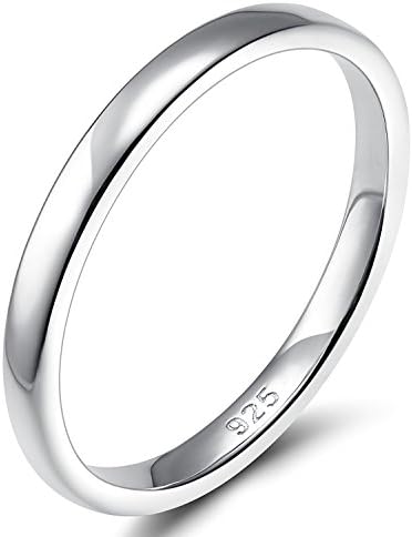 EAMTI 2mm 4mm 6mm 925 Sterling Silver Ring High Polish Plain Dome Wedding Band Comfort Fit Size 4-12