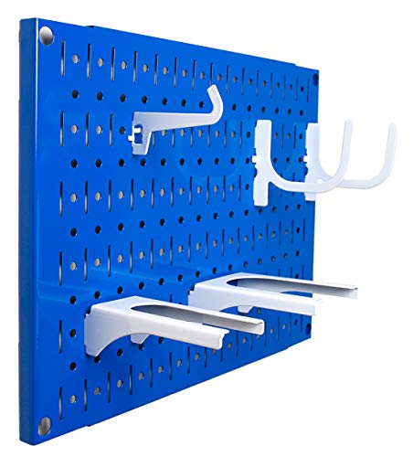Pegboard Wall Organizer Tiles - Wall Control Modular Blue Metal Pegboard Tiling Set - Four 12-Inch Tall X 16-Inch Wide Peg Board Panel Wall Storage Tiles - Easy To Install (Blue) #TOP3