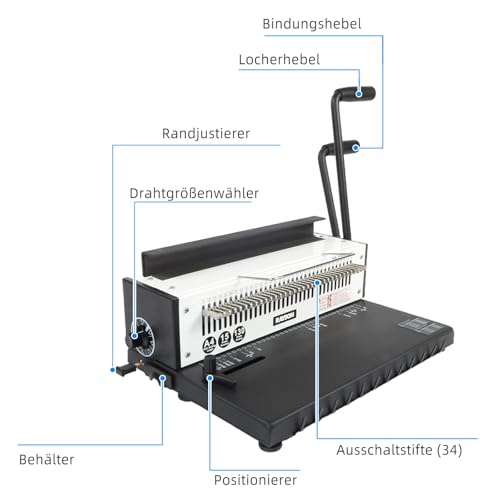 RAYSON Drahtbindegerät, 34 löcher, 130 Blatt, Rundloch, 3:1 Teilung, TD-1500B34R