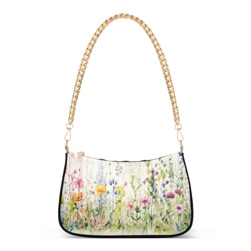 Shoulder Bags for Women Spring Wild Flowers Hobo Tote Handbag Small Clutch Purse with Zipper Closure