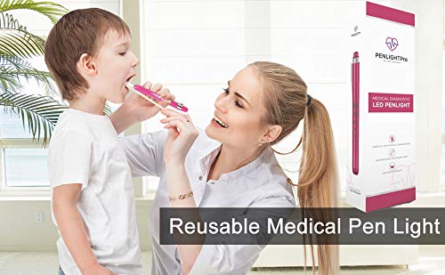 PENLIGHTPro Pen Light LED with Pupil Gauge Essential for Nurses Nursing Doctors Medical Students, 2 Premium Reusable Penlights, Lightweight Tactical Flashlight, Silver/Fuchsia