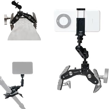 HEIPI C100 Super Clamp & MA175 Magic Arm & Phone Clip, Max Clamping 3.93" | Clamp & stand design. Max clamping 3.93" / 10cm. Dual screw mounts 1/4"-20 & 3/8"-16. Compatible with phone