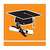 Creative Converting School Colors Party Creations 36 Count 2-Ply Beverage Napkins, Sunkissed Orange