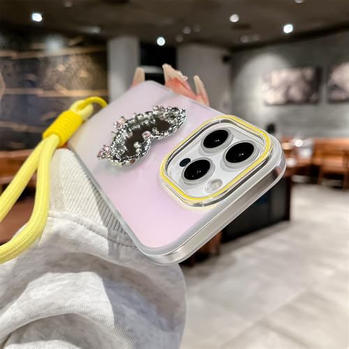 Coque iPhone 16 Pro Max jaune avec miroir pour se maquiller en soirée