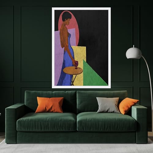 Tableau sur toile femme en robe bleue portrait abstrait contemporain 70x100 cm