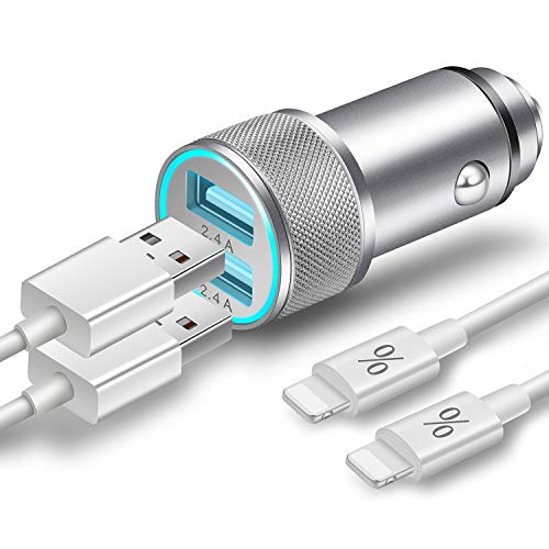 Car Charger, LUOSIKE 2.4A AL-Alloy Car Charger Adapter with 2-Pack 3FT Fast Charging Cable for iPhone 12 11 Pro Max XS XR X 8 Plus, iPad Pro/Air/Mini, AirPods Pro (3-Pack)