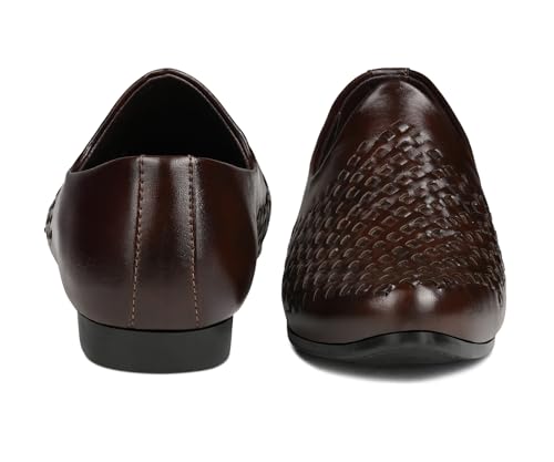 Image of LOUIS STITCH Men's Ethnic Weaved Textured Slip On Mojari's | Stylish Nagra Juti for Men | Lightweight and Comfortable Stylish Juti's and Mojari's for Kurta Pajama | LSAXNGWE
