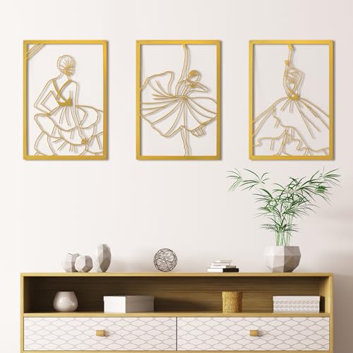 Décoration murale en métal pour couloir sombre lot de 3 silhouettes de danseuse