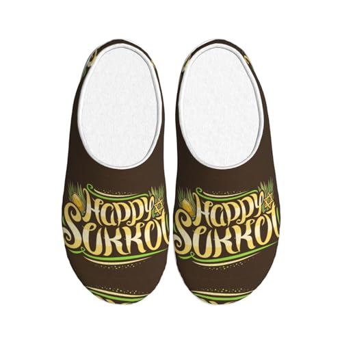 Happy Sukkot Jewish Holiday Adult Cotton Slippers Home House Indoor Shoes