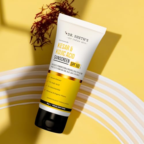 Dr. Sheth's Kesar & Kojic Acid Sunscreen SPF 50+ Pa++++ |In-Vivo Tested | For Pigmentation-Free Skin | Lightweight & Non Greasy | For UVA/UVB &... - Image 2