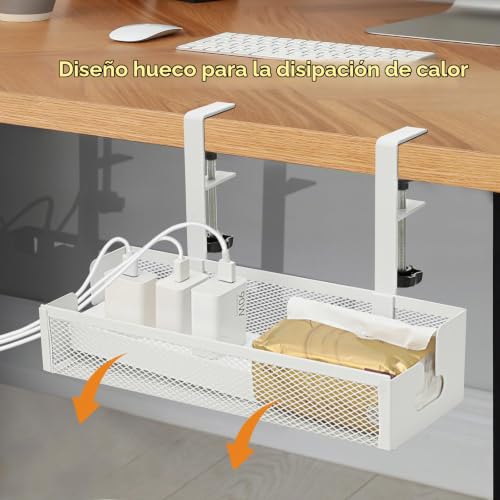 Miniatura 5 de Cozary Organizador De Cables Escritorio, Bandeja Cables Escritorio Con Ganchos Regulables, Soporte Bajo Mesa De Acero Al Carbono Alta Capacidad Para Oficina Hogar Gaming