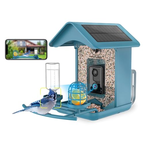 Bird Feeder with Camera Solar Powered Wireless 1080P HD Smart Bird Feeder with Night Vision and Motion Detection, AI Identify, Auto Capture (2.4GHz WiFi)