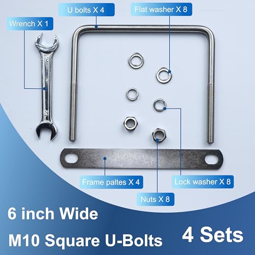 Image of 4 Pcs M10 Square U Bolts 6 Inch Wide, 3 /8 inch x 6 inchW x 5-1 /8 inchL