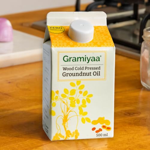 Image of Gramiyaa Cold Pressed Groundnut Oil 500 Ml | Traditionally Extracted | Chemical-free, Zero Trans-fat Cooking Oil | Unrefined Oil | Kachi Ghani Peanut oil for Cooking (Pack of 2)