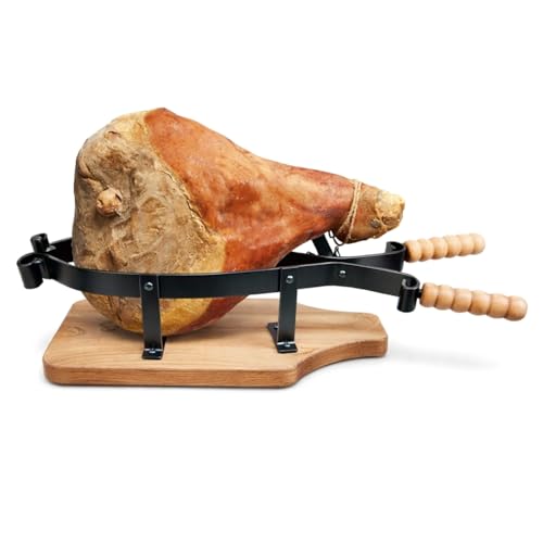 VIRSUS Porta prosciutto con Base e Manici in Legno e