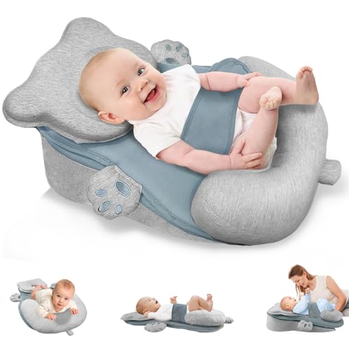 Donpemu Baby Lounger Pillow, Anti Overflow Feeding Pillow for Reducing Spit-Up, Safety Nursing Pillow for Infant Support Cushion Reflux, Adjustable Reflux Pillow for Baby with Safety Strap