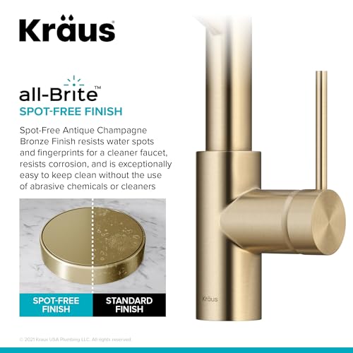 Image of KRAUS Oletto Commercial Style Single Handle Pull Down Kitchen Faucet with QuickDock Top Mount Installation Assembly in Spot Free Antique Champagne Bronze, KPF-2631SFACB